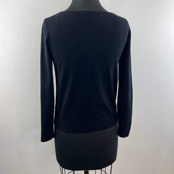 Carine Roitfeld Uniqlo Black Mixed Media Silk Wool Embroidered Long Sleeve Top S - Picture 7 of 10